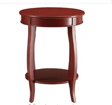 24" Red Wood Round End Table With Shelf