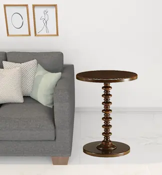 22" Brown Solid Wood Round Pedestal End Table