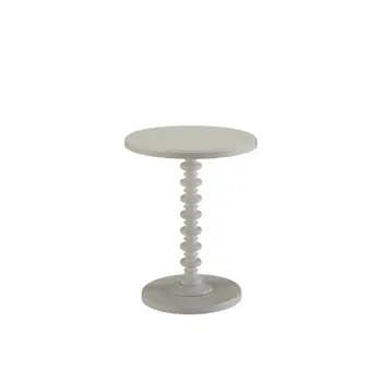 22" White Wood And Solid Wood Round Pedestal End Table