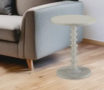22" White Wood And Solid Wood Round Pedestal End Table