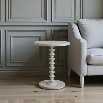 22" White Wood Round Curvy Pedestal End Table