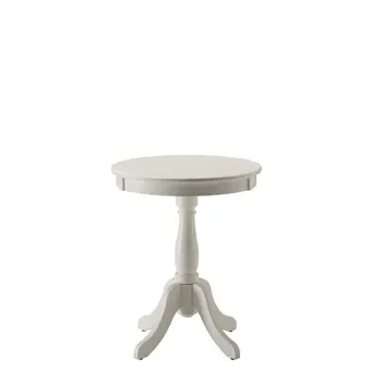 22" White Wood Round Pedestal End Table