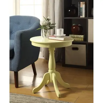 22" Light Yellow Wood Round Pedestal End Table