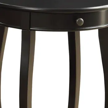 24" Black Solid Wood And Wood Round End Table With Drawer And Shelf