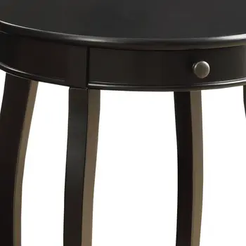 24" Black Solid Wood And Wood Round End Table With Drawer And Shelf