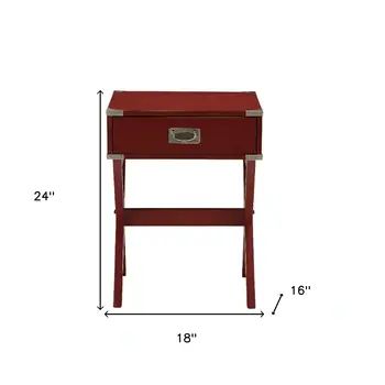 24" Red Wood Cross Legs End Table With Drawer