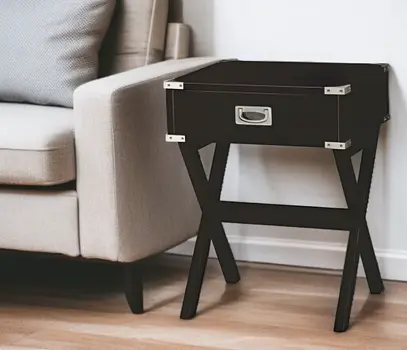 24" Black Wood Cross Legs End Table With Drawer