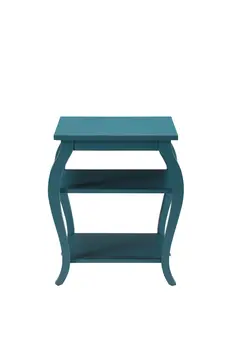 23" Teal Blue Wood Bow Leg End Table With Two Shelves