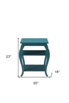 23" Teal Blue Wood Bow Leg End Table With Two Shelves