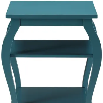 23" Teal Blue Wood Bow Leg End Table With Two Shelves