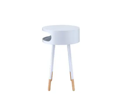 26" White and Natural Solid Wood Round End Table With Shelf