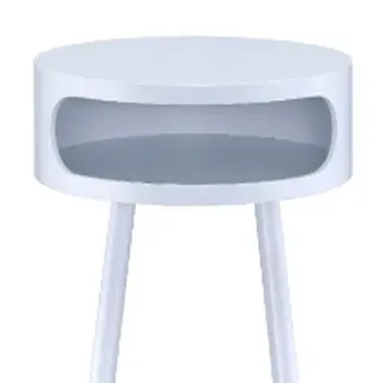 26" White and Natural Solid Wood Round End Table With Shelf