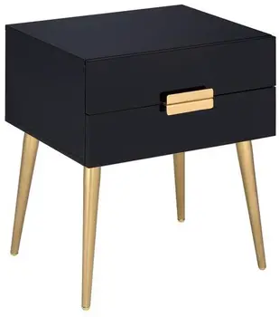 24" Black And Gold Wood And Iron End Table With Two Drawers