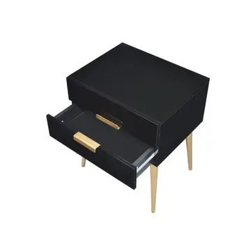 24" Black And Gold Wood And Iron End Table With Two Drawers