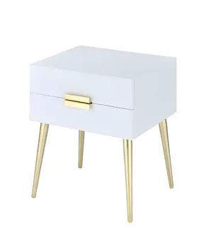 24" Gold And White End Table With Two Drawers