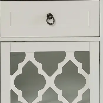 17" White Fret Work Design Glass Door Accent Cabinet