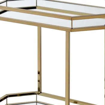 Champagne Finish Metal Serving Cart With 2 Mirror Shelves