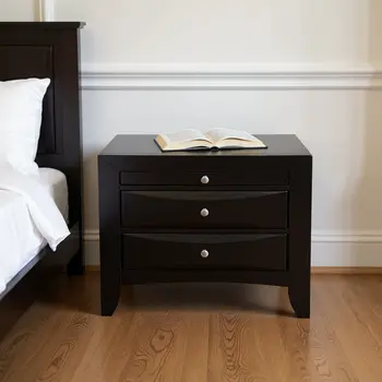 25" Black Three Drawers Nightstand