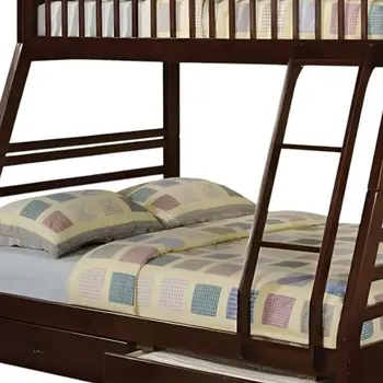 Espresso Twin Over Full Solid Wood Bunk Bed With Storage
