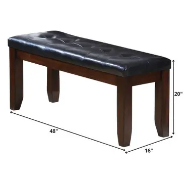 48" Black and Espresso Faux Leather Upholstered Bench