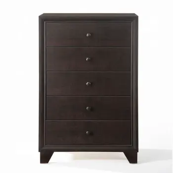 31" Espresso Solid Wood Five Drawer Dresser