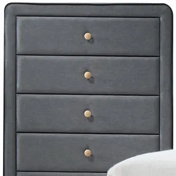 46" Light Gray Upholstery 5 Drawer Chest Dresser With Light Natural Legs