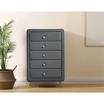 32" Light Gray Wood Five Drawer Dresser
