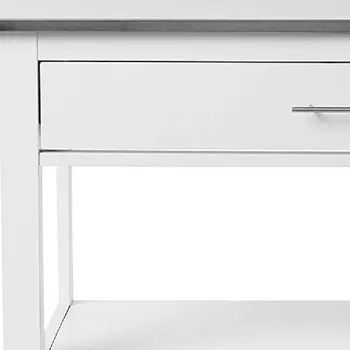 White and Silver 43" Rolling Kitchen Island With Storage