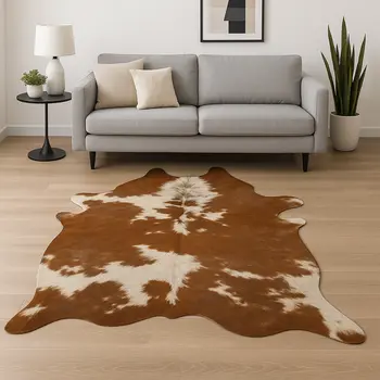 6' X 7' Brown And White Cowhide Handmade Area Rug