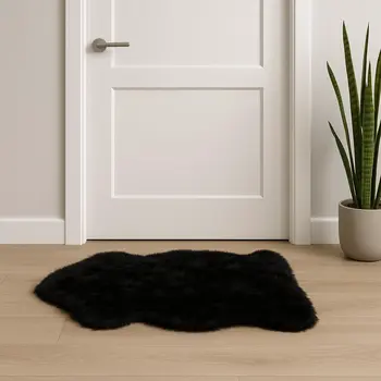 2' X 3' Black Shag Sheepskin Area Rug