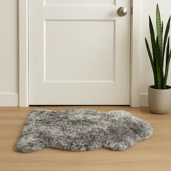 2' X 3' Gray Genuine Sheepskin Animal Print Shag Area Rug