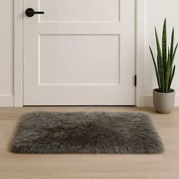 2' X 3' Gray Genuine Sheepskin Animal Print Shag Area Rug