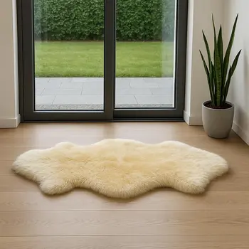 6' Runner Gold and White Wool Shag Sheepskin Area Rug