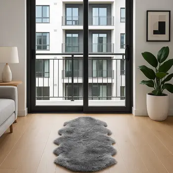 6' Gray Genuine Sheepskin Animal Print Shag Area Rug