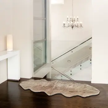 6' Taupe Genuine Sheepskin Animal Print Shag Area Rug