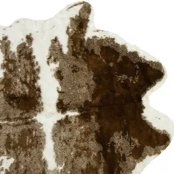 4' X 5' Brown And White Faux Fur Animal Print Washable Area Rug