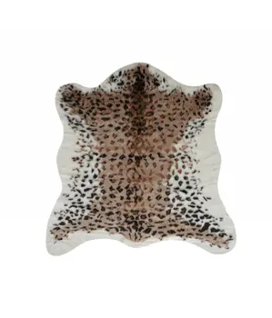4' X 5' Ivory Black And Brown Faux Fur Animal Print Washable Area Rug