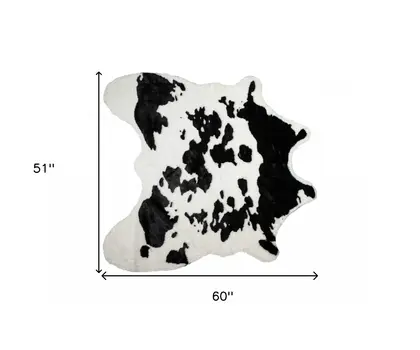 4' X 5' Black And White Faux Cowhide Animal Print Washable Area Rug