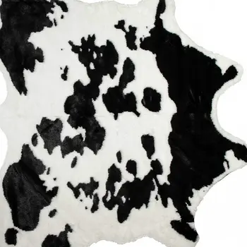 4' X 5' Black And White Faux Cowhide Animal Print Washable Area Rug