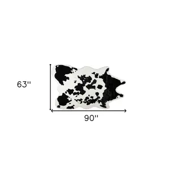 5' X 8' Black And White Cowhide Print Washable Area Rug