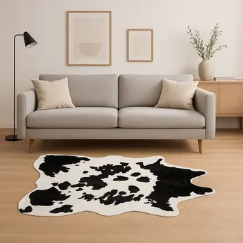 5' X 8' Black And White Cowhide Print Washable Area Rug