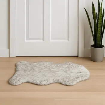 2' X 3' Gray Faux Sheepskin Washable Area Rug