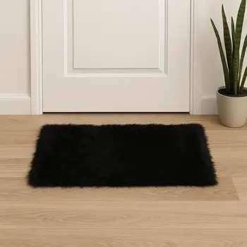 2' X 3' Black Faux Fur Animal Print Area Rug