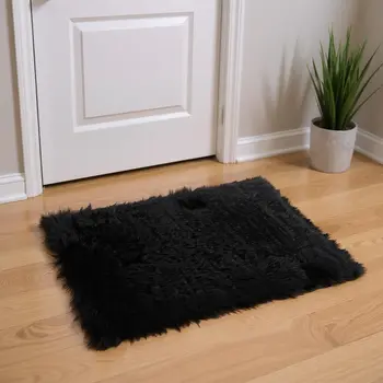2' X 3' Black Faux Fur Animal Print Area Rug