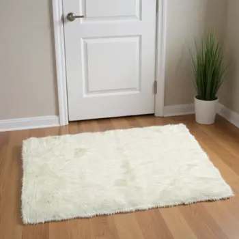 2' X 3' Off White Faux Fur Washable Area Rug