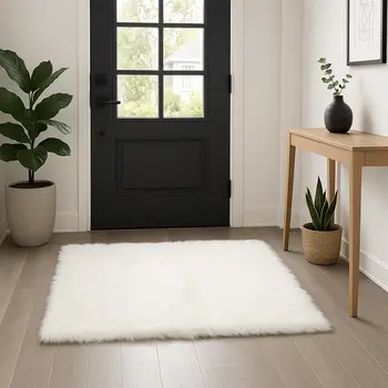 3' X 5' Off White Faux Fur Shag Area Rug