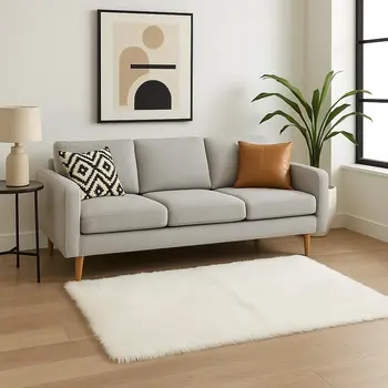 5' X 8' Off White Faux Fur Area Rug