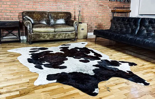 6' X 7' Brown And White Cowhide Cowhide Print Area Rug
