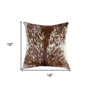 18" Brown and White Cowhide Throw Pillow