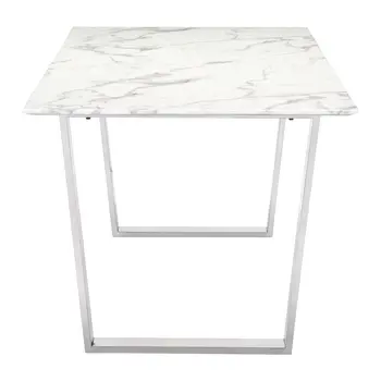 71" White And Silver Marble And Steel Sled Base Dining Table
